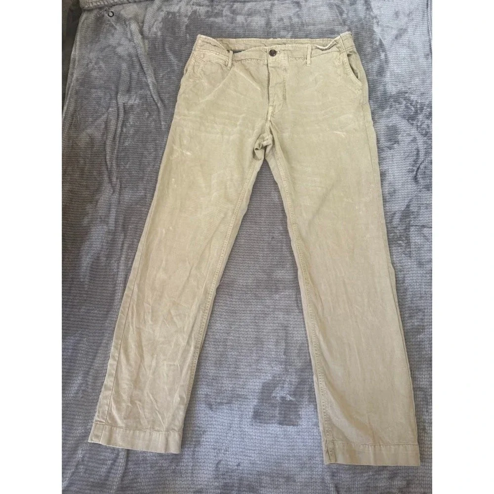 True religion Mens Tan Khaki Straight Leg Chino Pants 38x31 Button Fly